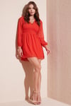 Lela V Yaka Regular Fit Gipeli Düğme Detaylı Şifon Mini Abiye Bayan Elbise 611EL01433 ORANGE