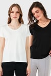 Lela V Yaka Relaxed Fit Yırtmaç Detaylı 2'li Paket Bayan Bluz 5862000S2 SİYAH-EKRU