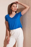 Lela V Yaka Relaxed Fit Yırtmaç Detaylı 2'li Paket Bayan Bluz 5862000S2 SİYAH-SAKS
