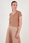 Lela V Yaka Relaxed Fit Yırtmaç Detaylı 2'li Paket Kadın Bluz 5862000S2 Olive-BİSKÜVİ