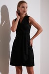 Lela Volanlı Kruvaze Yaka Kolsuz Mini Bayan Elbise 6058434 SİYAH