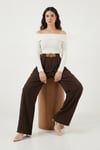 Lela Wide Leg Yüksek Bel Bol Paça Kemer Detaylı Bayan Pantolon 6923855 KAHVE