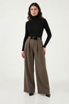 Lela Wide Leg Yüksek Bel Bol Paça Kemer Detaylı Bayan Pantolon 6923855 HAKİ