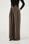 Lela Wide Leg Yüksek Bel Bol Paça Kemer Detaylı Bayan Pantolon 6923855 HAKİ