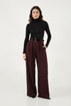 Lela Wide Leg Yüksek Bel Bol Paça Kemer Detaylı Bayan Pantolon 6923855 MÜRDÜM