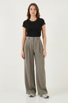 Lela Wide Leg Yüksek Bel Geniş Paça Pileli Bayan Pantolon 6923871 HAKİ