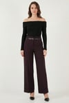 Lela Wide Leg Yüksek Bel Kıvırma Detaylı Bol Paça Kemerli Bayan Pantolon 6923841 MÜRDÜM