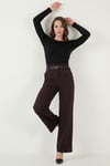 Lela Wide Leg Yüksek Bel Kıvırma Detaylı Bol Paça Kemerli Bayan Pantolon 6923841 MÜRDÜM