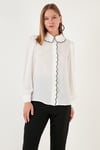 Lela Yaka Detaylı Regular Fit Şifon Bayan Gömlek 61114410 EKRU-SİYAH