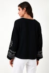 Lela Yakası Bağlamalı Kolları Nakışlı V Yaka Regular Fit Bayan Bluz 611BZ0368 SİYAH