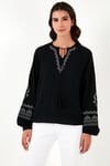 Lela Yakası Bağlamalı Kolları Nakışlı V Yaka Regular Fit Bayan Bluz 611BZ0368 SİYAH