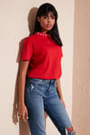 Lela Yakası Baskılı Bisiklet Yaka Basic Örme Kadın T Shirt 5864054 KIRMIZI