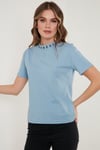 Lela Yakası Baskılı Bisiklet Yaka Basic Örme Kadın T Shirt 5864054 BEBE MAVİ