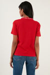 Lela Yakası Baskılı Bisiklet Yaka Basic Örme Kadın T Shirt 5864054 KIRMIZI