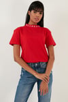 Lela Yakası Baskılı Bisiklet Yaka Basic Örme Kadın T Shirt 5864054 KIRMIZI
