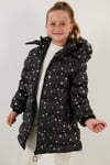 Lela Yakası Suni Kürklü Çıkarılabilir Kapüşonlu Peluş Astarlı Kışlık Uzun Kız Çocuk Mont 5760051 SİYAH