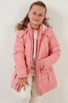 Lela Yakası Suni Kürklü İçi Peluş Astarlı Kapüşonlu Cepli Kız Çocuk Mont 6034040 AÇIK PEMBE