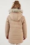 Lela Yakası Suni Kürklü İçi Peluş Astarlı Kapüşonlu Cepli Kız Çocuk Mont 6034040 BEJ