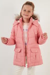 Lela Yakası Suni Kürklü İçi Peluş Astarlı Kapüşonlu Cepli Kız Çocuk Mont 6034040 AÇIK PEMBE