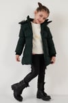 Lela Yakası Suni Kürklü Peluş Astarlı Çıkarılabilir Kapüşonlu Dar Kesim Kışlık Kız Çocuk Mont 5760002 HAKİ
