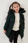 Lela Yakası Suni Kürklü Peluş Astarlı Çıkarılabilir Kapüşonlu Dar Kesim Kışlık Kız Çocuk Mont 5760002 HAKİ