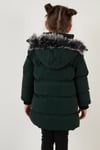 Lela Yakası Suni Kürklü Peluş Astarlı Çıkarılabilir Kapüşonlu Dar Kesim Kışlık Kız Çocuk Mont 5760002 HAKİ