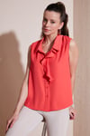 Lela Yakası Volanlı Regular Fit Kolsuz Kadın Gömlek 611GO0110 MERCAN