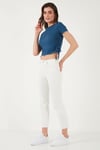 Lela Yanlardan Büzgülü Kısa Kollu Crop Kadın Bluz 5864010 İNDİGO