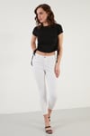 Lela Yanlardan Büzgülü Kısa Kollu Crop Kadın Bluz 5864010 SİYAH