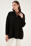 Lela Yarım Fermuarlı Onesize Triko Bayan Kazak 4616079Y SİYAH