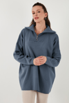 Lela Yarım Fermuarlı Onesize Triko Bayan Kazak 4616079Y İNDİGO