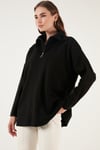 Lela Yarım Fermuarlı Onesize Triko Bayan Kazak 4616079Y SİYAH