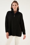 Lela Yarım Fermuarlı Onesize Triko Bayan Kazak 4616079Y SİYAH