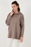 Lela Yarım Fermuarlı Onesize Triko Bayan Kazak 4616079Y KOYU VİZON
