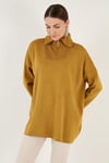 Lela Yarım Fermuarlı Oversize Triko Bayan Kazak 4616079 YAĞ YEŞİLİ