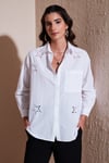 Lela Yıldız Desenli Brode Detaylı % 100 Pamuk Regular Fit Bayan Gömlek 51443901 BEYAZ