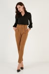 Lela Yüksek Bel Cepli Kemerli Regular Fit Kumaş Bayan Pantolon 611PL04 HARDAL