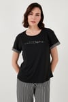 Lela Yumuşak Dokulu Bisiklet Yaka Bayan Pijama Takımı 6097605 SİYAH-BEYAZ