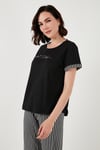 Lela Yumuşak Dokulu Bisiklet Yaka Bayan Pijama Takımı 6097605 SİYAH-BEYAZ