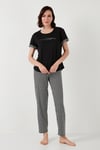 Lela Yumuşak Dokulu Bisiklet Yaka Bayan Pijama Takımı 6097605 SİYAH-BEYAZ