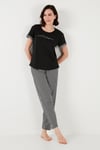 Lela Yumuşak Dokulu Bisiklet Yaka Bayan Pijama Takımı 6097605 SİYAH-BEYAZ