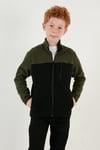 Lela Yumuşak Dokulu Fermuarlı Renk Bloklu Dik Yaka Cepli Unisex Çocuk Polar 5905001 HAKİ-SİYAH