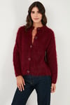 Lela Yumuşak Tüylü Regular Fit Bisiklet Yaka Düğmeli Bayan Hırka 4617007 BORDO
