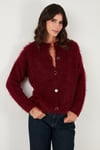 Lela Yumuşak Tüylü Regular Fit Bisiklet Yaka Düğmeli Bayan Hırka 4617007 BORDO