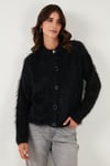 Lela Yumuşak Tüylü Regular Fit Bisiklet Yaka Düğmeli Bayan Hırka 4617007 SİYAH