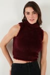Lela Yumuşak Tüylü Slim Fit Balıkçı Yaka Crop Bayan Süveter 4615566 BORDO