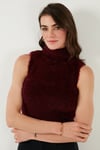 Lela Yumuşak Tüylü Slim Fit Balıkçı Yaka Crop Bayan Süveter 4615566 BORDO