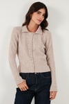 Lela Yün Karışımlı Regular Fit Düğmeli Polo Yaka Bayan Hırka 4617013 VİZON