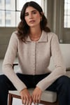 Lela Yün Karışımlı Regular Fit Düğmeli Polo Yaka Bayan Hırka 4617013 VİZON