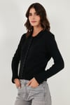 Lela Yün Karışımlı Regular Fit Düğmeli Polo Yaka Bayan Hırka 4617013 SİYAH